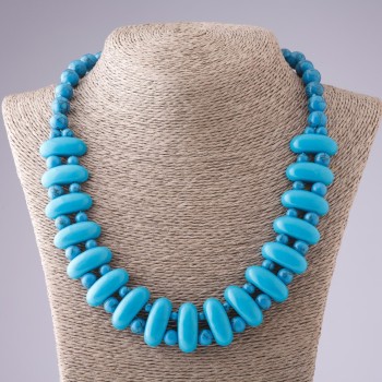 Necklace Cleopatra Turquoise Blue, 10×25 mm links and 10 mm beads, 50 cm length