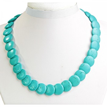 Turquoise necklace with veining, coin-shaped beads 20mm, length 49 cm