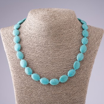 Necklace Green Turquoise with Veining, Oval Beads, 50 cm