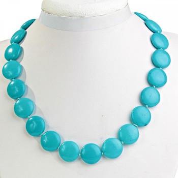 Blue Turquoise Necklace (Synthetic) 18mm Coin Beads, 46 cm length