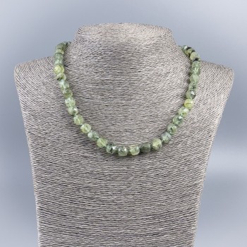 Prehnite Necklace with Natural Stone, Faceted Cubes, 8 mm Diameter, 48 cm Length