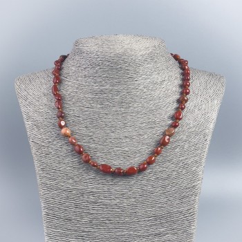 Natural Stone Red Jasper Necklace with Faceted Beads, Bead Diameter 79mm±, Length 48cm±