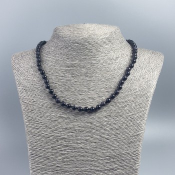Necklace of synthetic stone: Blue Aventurine, blue sand, smooth beads, 6 mm diameter, 48 cm length