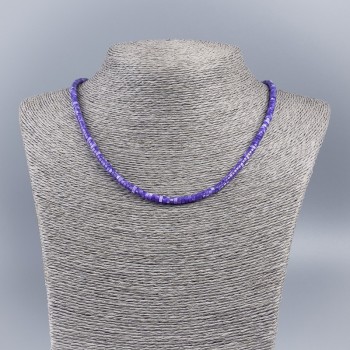 Choker necklace made of natural mother-of-pearl (tinted) dark lavender smooth rondel beads, diameter 4x2 mm, length 48 cm