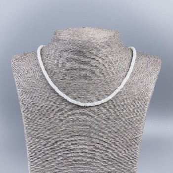 Choker Necklace of Natural Mother-of-Pearl (toned), White Milky Smooth Rondelle Beads, 4x2 mm Diameter, 48 cm Long