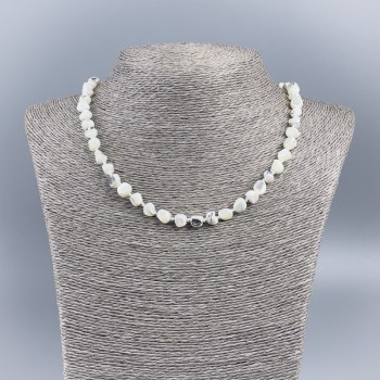 Natural Mother-of-Pearl Necklace (toned) White Round Faceted Beads, 8 mm diameter, 48 cm length