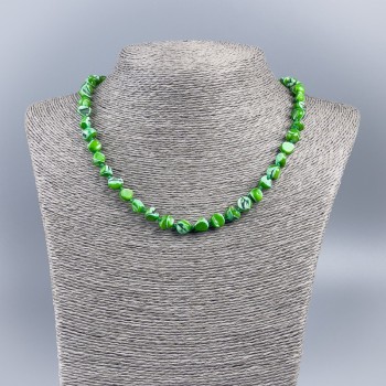 Green-Tinted Natural Mother-of-Pearl Necklace with Round Beads, 8 mm Diameter, 48 cm Length