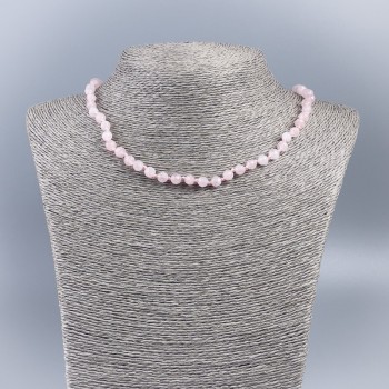 Rose Quartz Natural Stone Necklace with a Faceted Bead, 6 mm Diameter, Length 50 cm