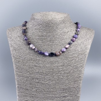 Charoite natural stone necklace, faceted beads, bead diameter 10x12 mm, length 48 cm