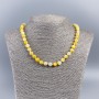 Natural Mother-of-Pearl Necklace (Tinted) in White-Yellow, Smooth Beads, 8 mm Diameter, 50 cm Length