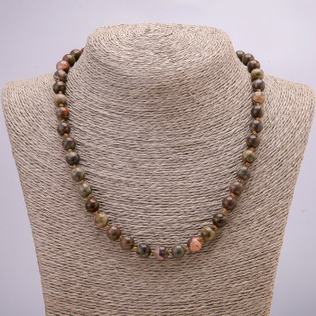 Picasso Jasper natural stone necklace, smooth bead, 8mm diameter, 45cm length +