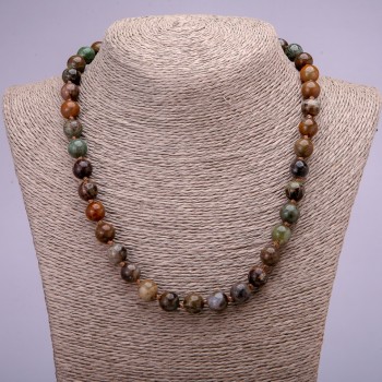 Beaded jasper necklace, smooth beads, diameter 10 mm, length 45 cm