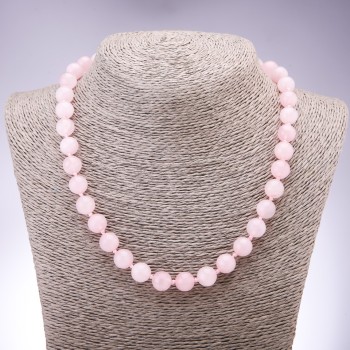 Natural Stone Necklace, Rose Quartz, Smooth Beads, 10 mm Diameter, Length 47 cm+