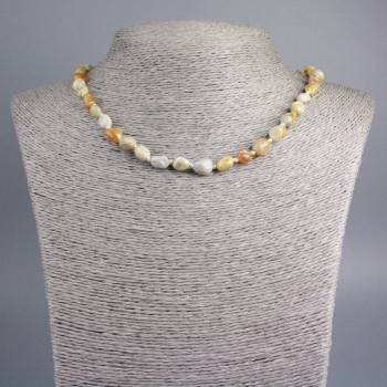 Fossilized Coral Necklace, Faceted Beads, 9×7 mm, 48 cm