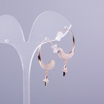 Xuping Hoop Earrings with 18K Gold Plating and White Crystals, 5mm Thick, 24mm Diameter.