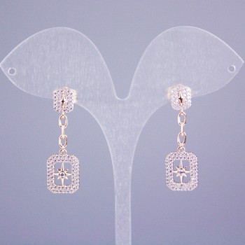 Xuping 18K Gold Plating Stud Earrings with White Crystals, Length 34 mm+