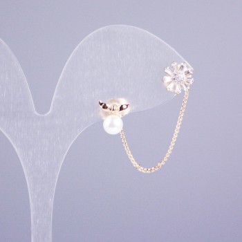 Xuping Double Stud Earrings 18K Gold-Plated with Chain and Majorca Pearl, 5 cm+