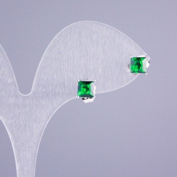 Xuping Rhodium-Plated Stud Earrings with Green Stones 5x5mm Square +-, length 16mm+