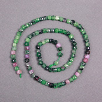 Natural Zoisite Beads on Thread, Faceted Cubes, 4x4 mm diameter ±, 40 cm length ±
