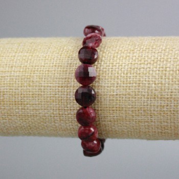 Bracelet with Rubellite Tourmaline, Faceted Coin Beads, 10 mm Diameter, 18 cm Length (Stretch)