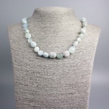 Aquamarine Necklace with natural stone, faceted beads, diameter 13x9–8x7 mm, length 47 cm