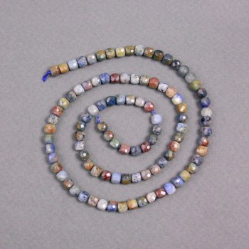 Sodalite Beads on Thread, Natural Stone, Faceted Cubes, 4×4 mm, 39 cm Length