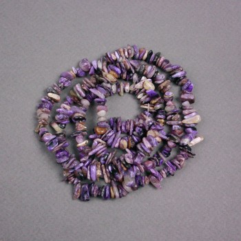 Charoite chip beads on fishing line, 11x6x4 mm diameter, 80 cm length