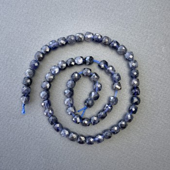 Iolite beads, natural stone, faceted cube, 6x6 mm diameter, 39 cm long, on thread