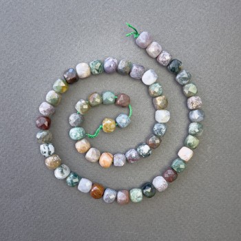 Green Jasper Beads - natural stone, faceted cube, diameter 7x7 mm ±, length 39 cm ± on thread