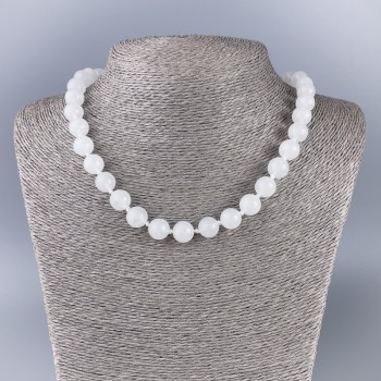 Necklace of White Quartz (synthetic acrylic) smooth beads, diameter 10.5 mm, length 45 cm