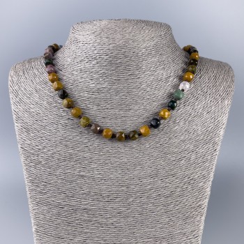 Jasper Necklace, natural gemstone, faceted cube beads, 8x8 mm diameter, 51 cm length