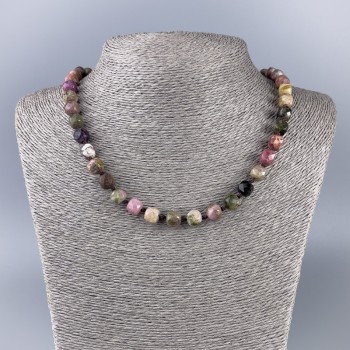 Natural tourmaline necklace with faceted cube beads, 8x8 mm, length 50 cm ±