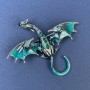 Dragon Brooch-Pendant with Blue Enamel and Light Blue and Green Crystals, Silver Metal 50×56mm