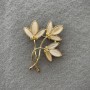 Flower Brooch with White Cat's Eye in Golden Metal, 58x49 mm+