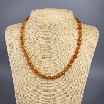 Carnelian natural stone faceted bead necklace, 7x8 mm, length 49 cm