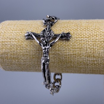 Chain bracelet 'Jesus' silver metal 66x43mm, thickness 10mm, length 20cm +