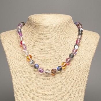 Opal Glass Necklace, Multicolor Smooth Bead, 10 mm Diameter, 49 cm Length