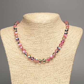 Opal glass necklace 'Pink Chameleon' with smooth beads, 8 mm diameter, 49 cm length