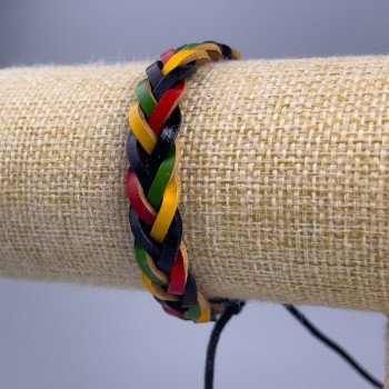 Bracelet, length 18-25 cm, thickness 10 mm, multicolored eco-leather, with a drawstring closure