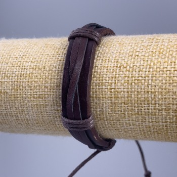 Bracelet, length 18-25 cm, thickness 14 mm, eco-leather, brown color, with adjustable closure