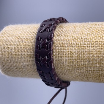 Bracelet, length 18–25 cm, thickness 15 mm, eco-leather, brown color, with adjustable slip knot