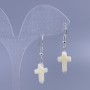 White mother-of-pearl cross earrings, 10×15 mm diameter, 36 mm long