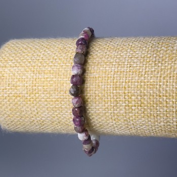 Tourmaline Bracelet, Natural Stone, Faceted Cubes, 5 mm Diameter, 18 cm Length (Stretch)