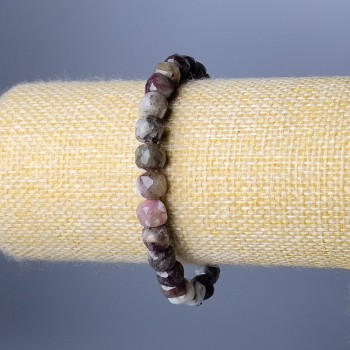 Tourmaline Bracelet with Natural Stone, Faceted Cube, 7 mm Diameter, 18 cm Length (Stretch)