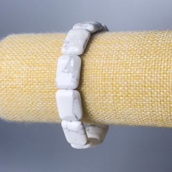 Bracelet with natural kaholong stone, rectangular links, 13x18 mm, length 18 cm (stretch)