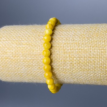 Yellow Jadeite Bracelet with Smooth Beads, 6.5 mm Diameter, 18 cm Length (Stretch)