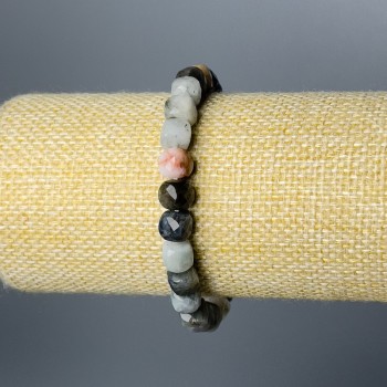 Bracelet 'Assortment' with natural stone, faceted cube, 7 mm diameter ±, length 18 cm (stretch)