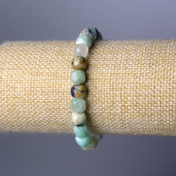 Bracelet Chrysocolla and Lazurite natural stone faceted cubes, 7 mm diameter ±, length 18 cm (stretch)