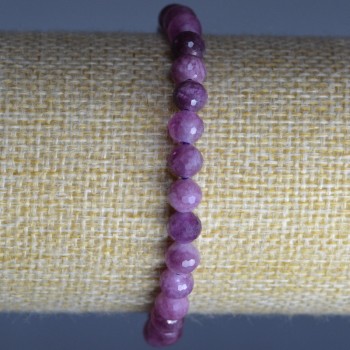 Rubellite Tourmaline Bracelet, Natural Stone, Faceted Beads, 6 mm Diameter, 18 cm Length (Stretch)