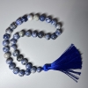 Sodalite mala beads, natural stone, smooth round beads, 12.5 mm diameter, 33 beads, with metal inlays